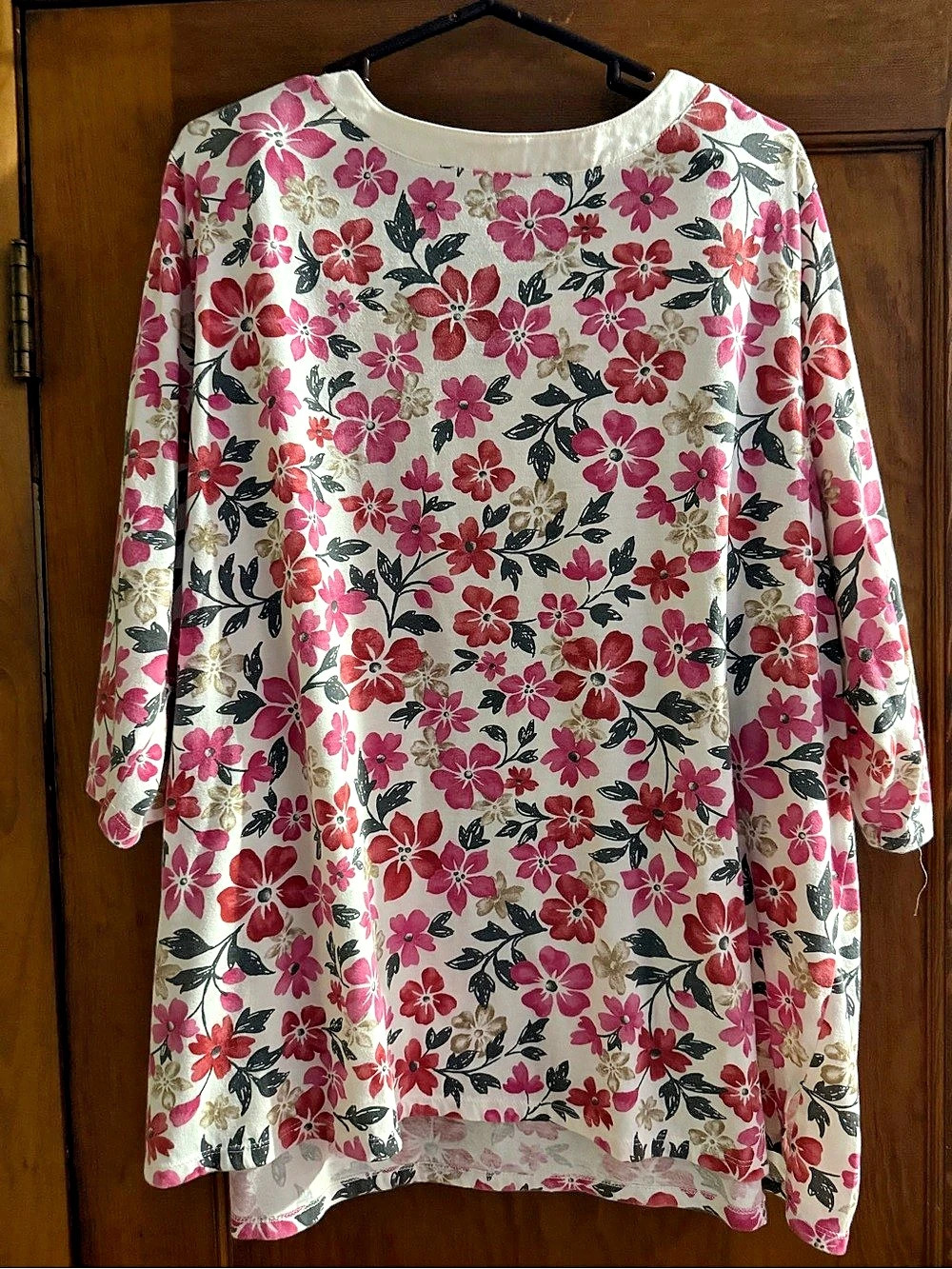 Woman Within Split-Neck Floral Tunic Pink & White